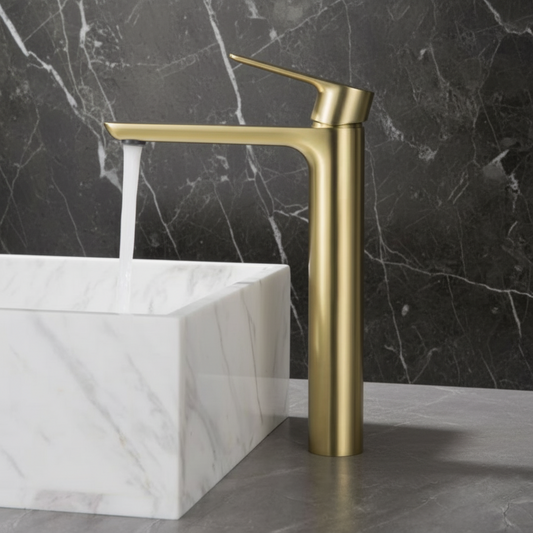 Hoge wastafelkraan  – Silvio – Geborsteld goud - 31,5 × 19 × 4,5 cm