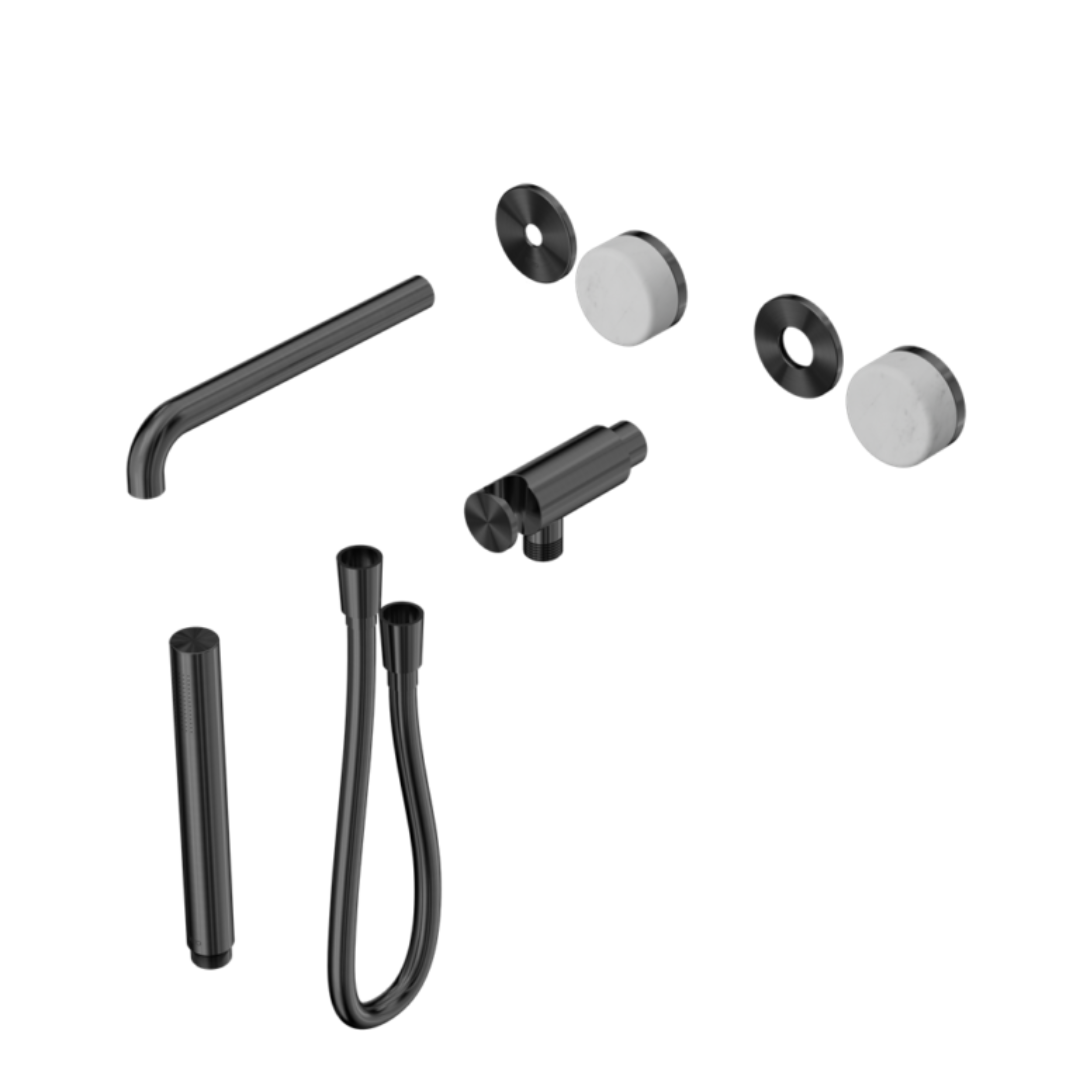 Inbouw badmengkraan Sorrento - Carrara - Staafhanddouche en uitloop - Zonder achterplaat - Gun metal grey