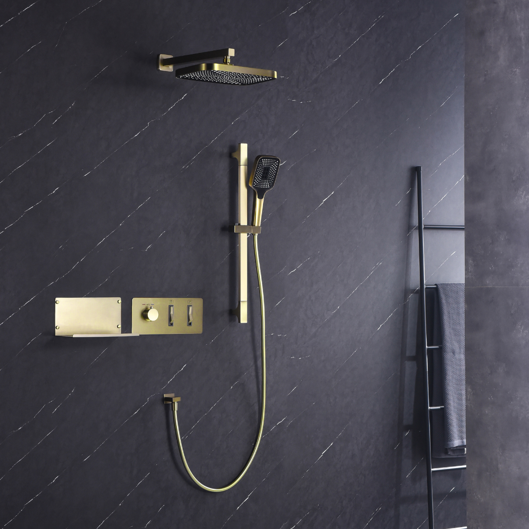Thermostatische Inbouw Regendoucheset - Dante - Geborsteld goud