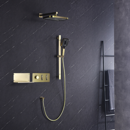 Thermostatische Inbouw Regendoucheset - Dante - Geborsteld goud