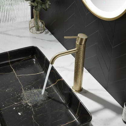 Hoge wastafelkraan Angelica - Geborsteld goud - 30,5 × 5,5 × 19 cm