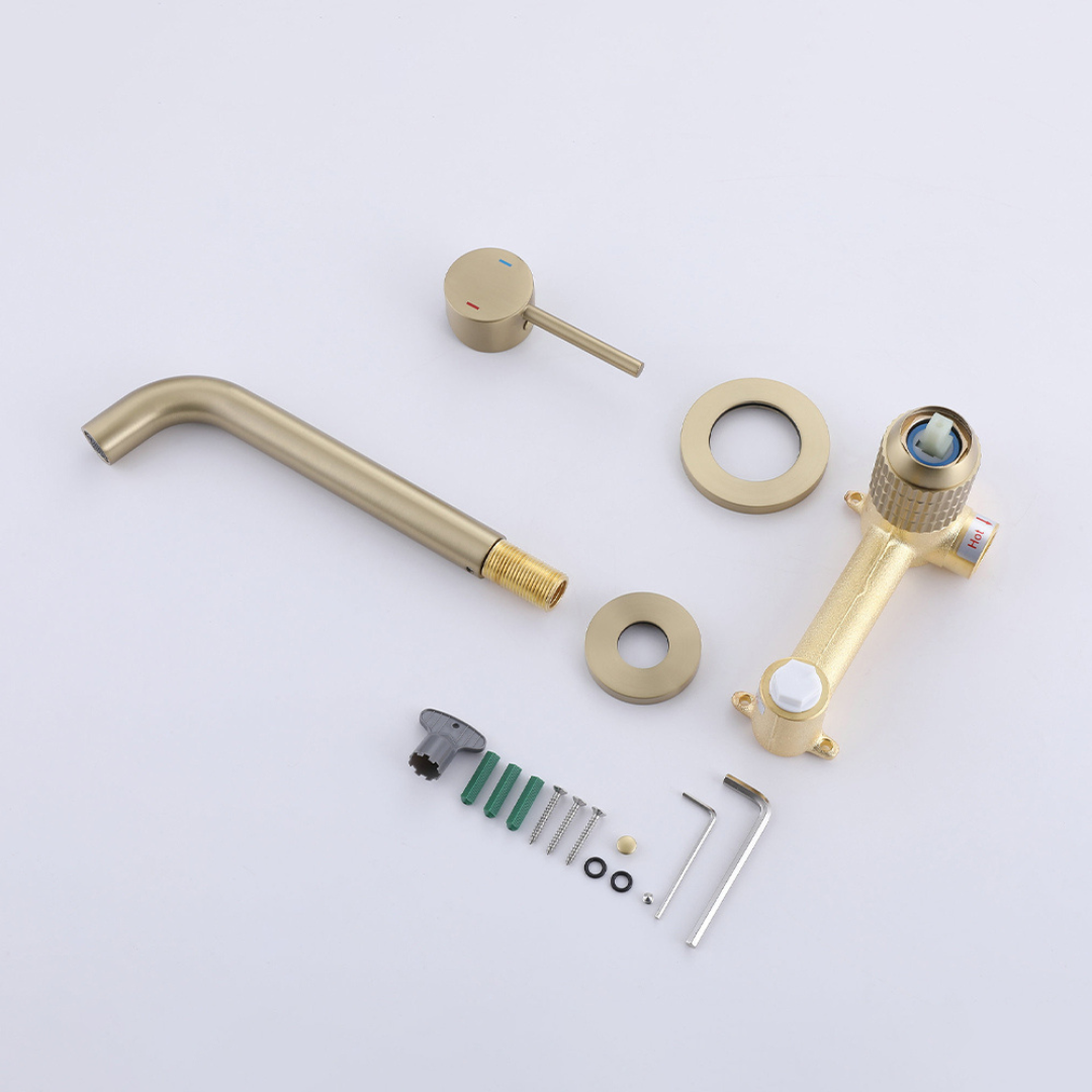 Inbouw wastafelkraan Angelica - Geborsteld goud - Incl. inbouwdeel - 23 × 20.5 × 10 cm