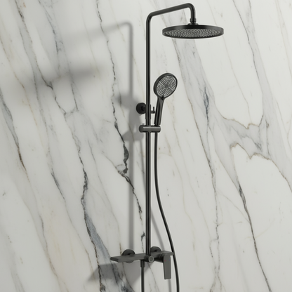 Opbouw regendoucheset Cynthia - Mat zwart - 130 × 35 × 25 cm