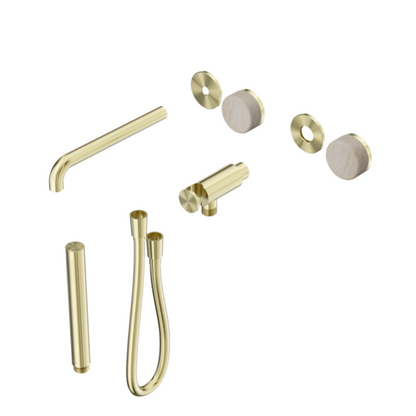 Inbouw badmengkraan Sorrento - Rome Travertine - Staafhanddouche en uitloop - Zonder achterplaat - Brushed gold