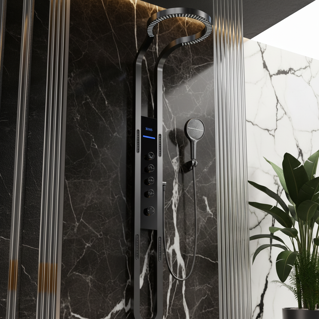 Thermostatisch Douchepaneel Marcelo – Digitale Display - Gunmetal Grey - 182 × 40 × 52 cm