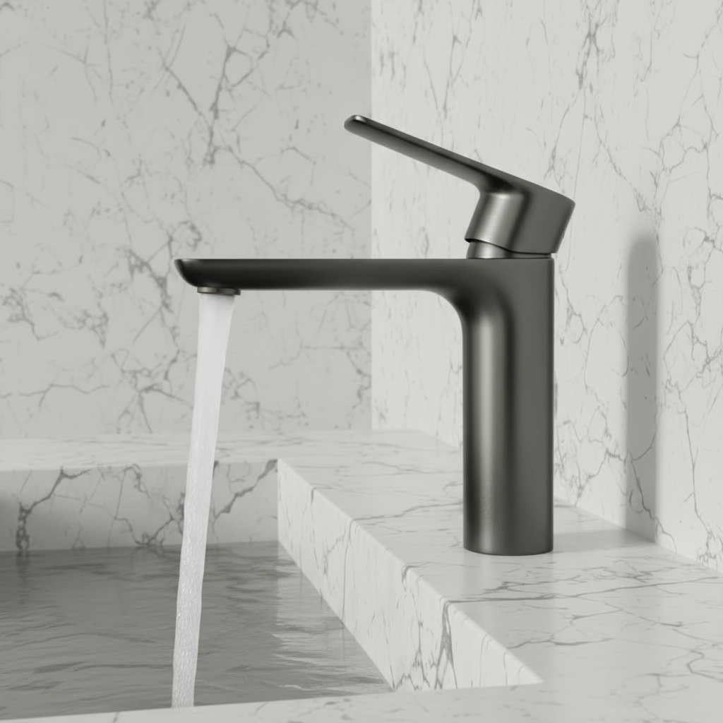 Opbouw wastafelkraan  – Silvio – Gunmetal grey - 14 × 16,5 × 4,3 cm