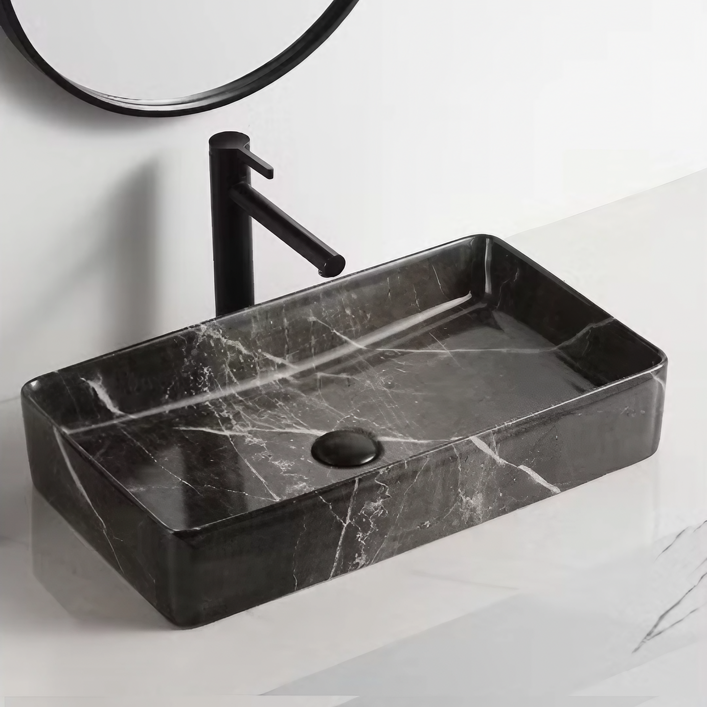 Opzet Waskom - Porselein - Isabella - Zwart Marmer - 610x350x110mm