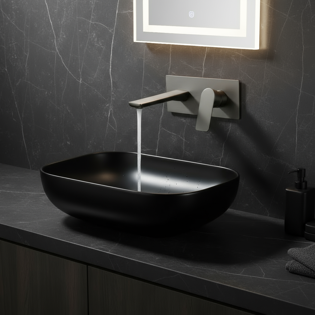 Inbouw wastafelkraan Silvio – Gunmetal grey - Incl. inbouwdeel - 25 × 10 × 20 cm