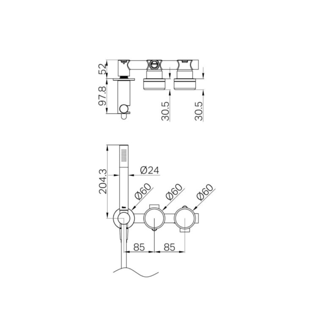 Inbouw douchemengkraan – Sorrento – Marquina Black – Staafhanddouche – Zonder achterplaat – Brushed bronze