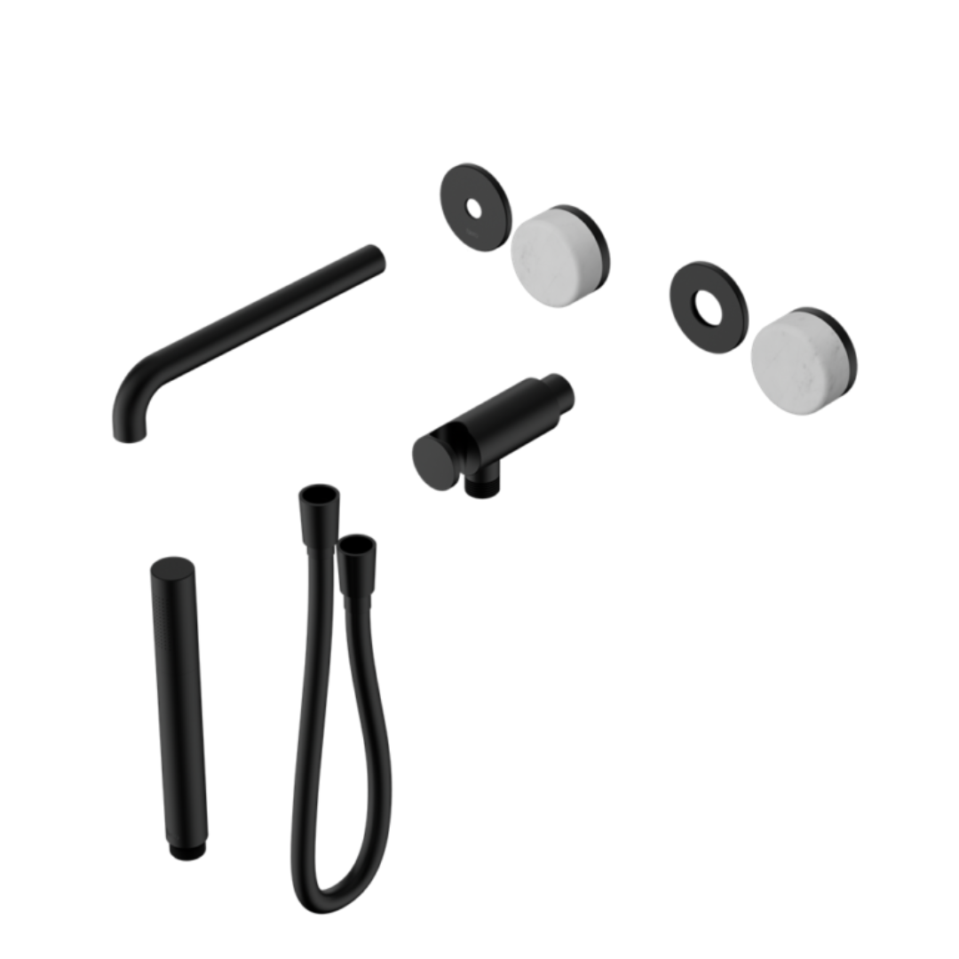 Inbouw badmengkraan Sorrento - Carrara - Staafhanddouche en uitloop - Zonder achterplaat - Matte black