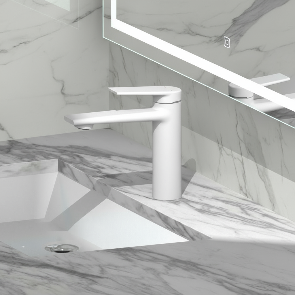 Opbouw wastafelkraan Diego  – Mat wit - 15 × 13,7 × 4,4 cm