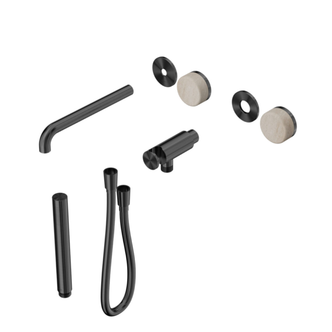 Inbouw badmengkraan Sorrento - Rome Travertine - Staafhanddouche en uitloop - Zonder achterplaat - Gun metal grey