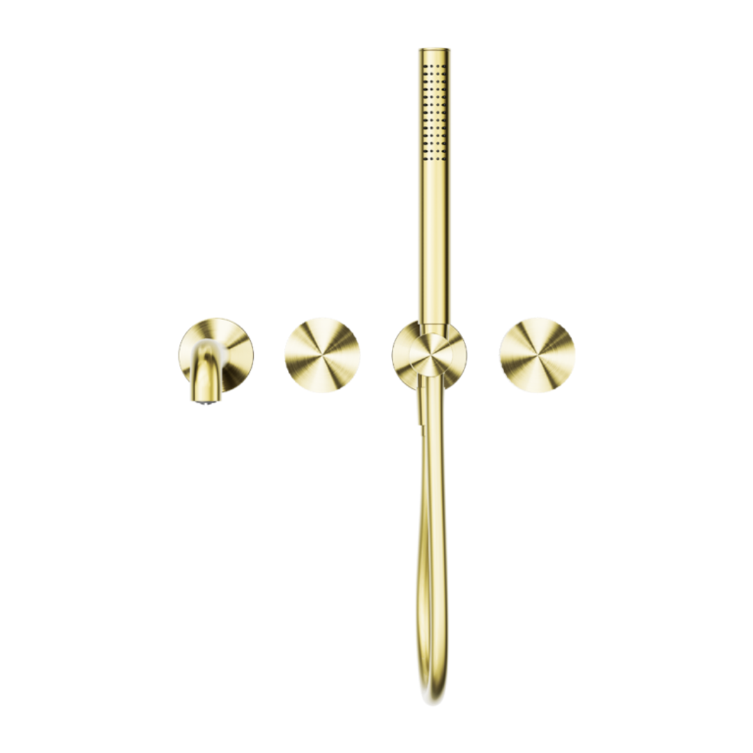 Inbouw badmengkraan Valencia - Staafhanddouche en uitloop - Zonder achterplaat - Brushed gold