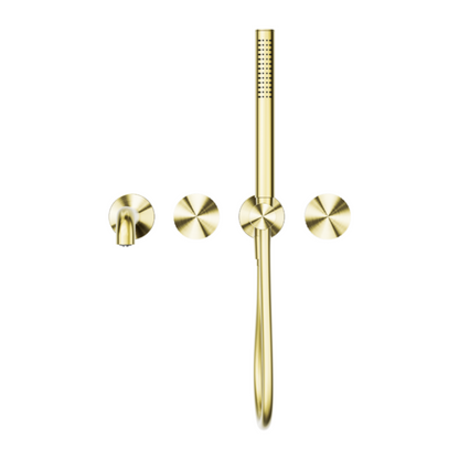 Inbouw badmengkraan Valencia - Staafhanddouche en uitloop - Zonder achterplaat - Brushed gold