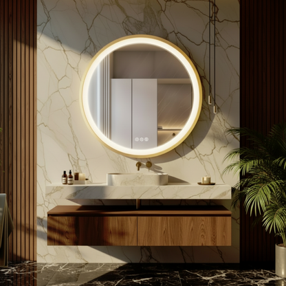 Miroir de salle de bain LED Lorenzo — 60 x 60 cm — Or brossé — Rond
