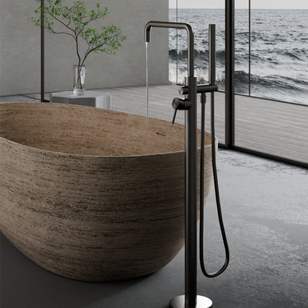Vrijstaande badmengkraan Capri - Staafhanddouche - Brushed gold