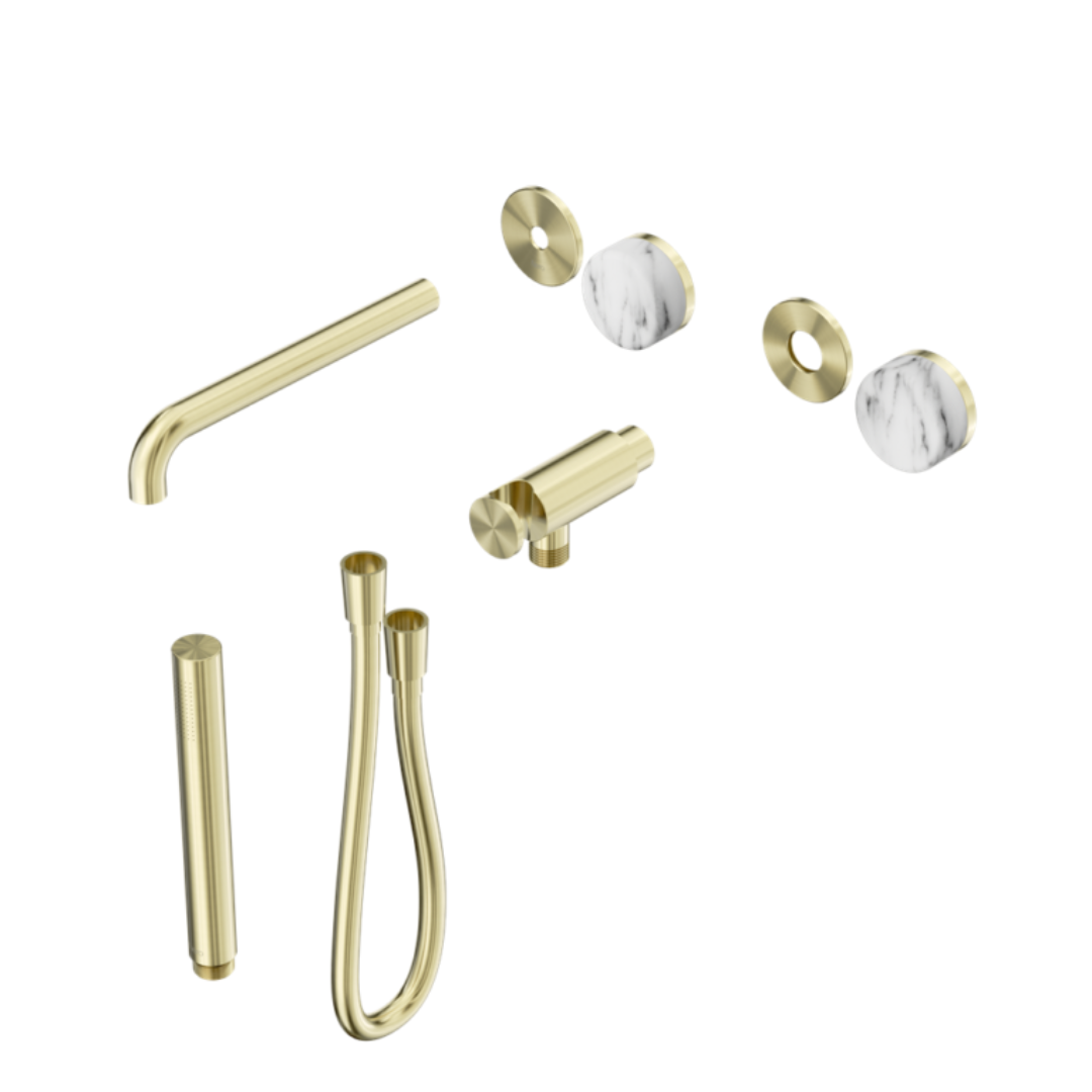 Inbouw badmengkraan Sorrento - Arabescato Corchia - Staafhanddouche en uitloop - Zonder achterplaat - Brushed gold