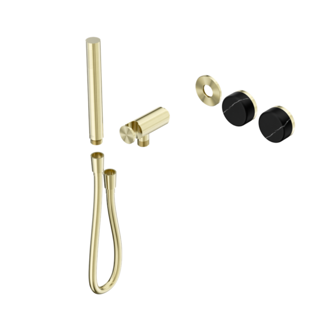 Inbouw douchemengkraan – Sorrento – Marquina Black – Staafhanddouche – Zonder achterplaat – Brushed gold
