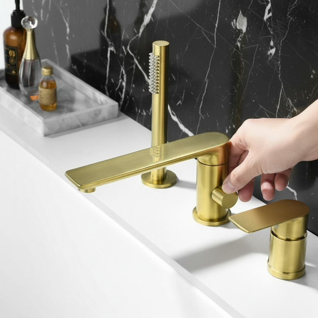 Vero Opbouw Badkraan Systeem — Geborsteld goud