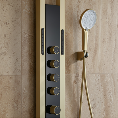 Thermostatisch Douchepaneel Marcelo – Digitale Display - Geborsteld goud - 182 × 40 × 52 cm