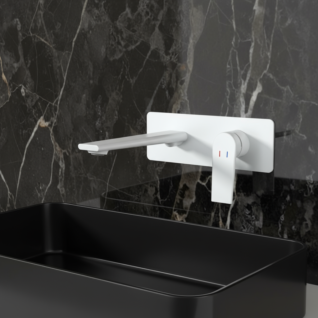 Inbouw wastafelkraan Diego  – Mat wit - Incl. inbouwdeel - 22,5 × 11 × 20 cm