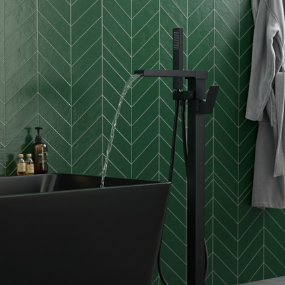 Vrijstaande Badkraan Lisandro – Watervaluitloop – Mat zwart - 87 × 22 × 15 cm