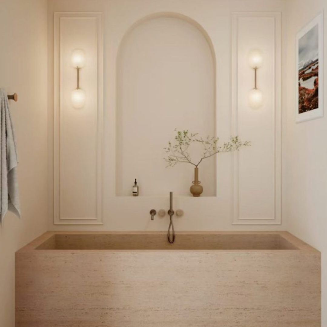 Inbouw badmengkraan Sorrento - Rome Travertine - Staafhanddouche en uitloop - Zonder achterplaat - Gun metal grey