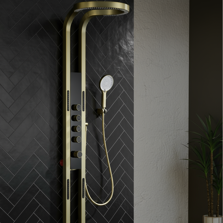 Thermostatisch Douchepaneel Marcelo – Digitale Display - Geborsteld goud - 182 × 40 × 52 cm