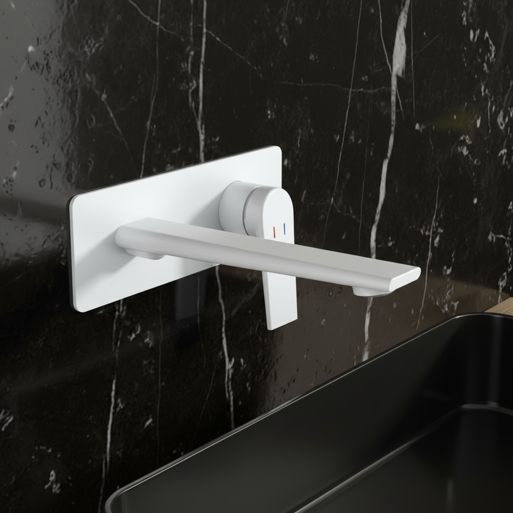 Inbouw wastafelkraan Diego  – Mat wit - Incl. inbouwdeel - 22,5 × 11 × 20 cm