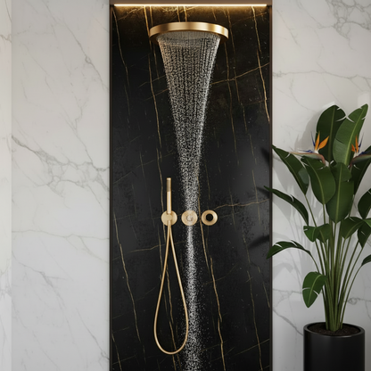 Marino Thermostatisch Inbouw Douchesysteem — Regen & Waterval — Geborsteld Goud