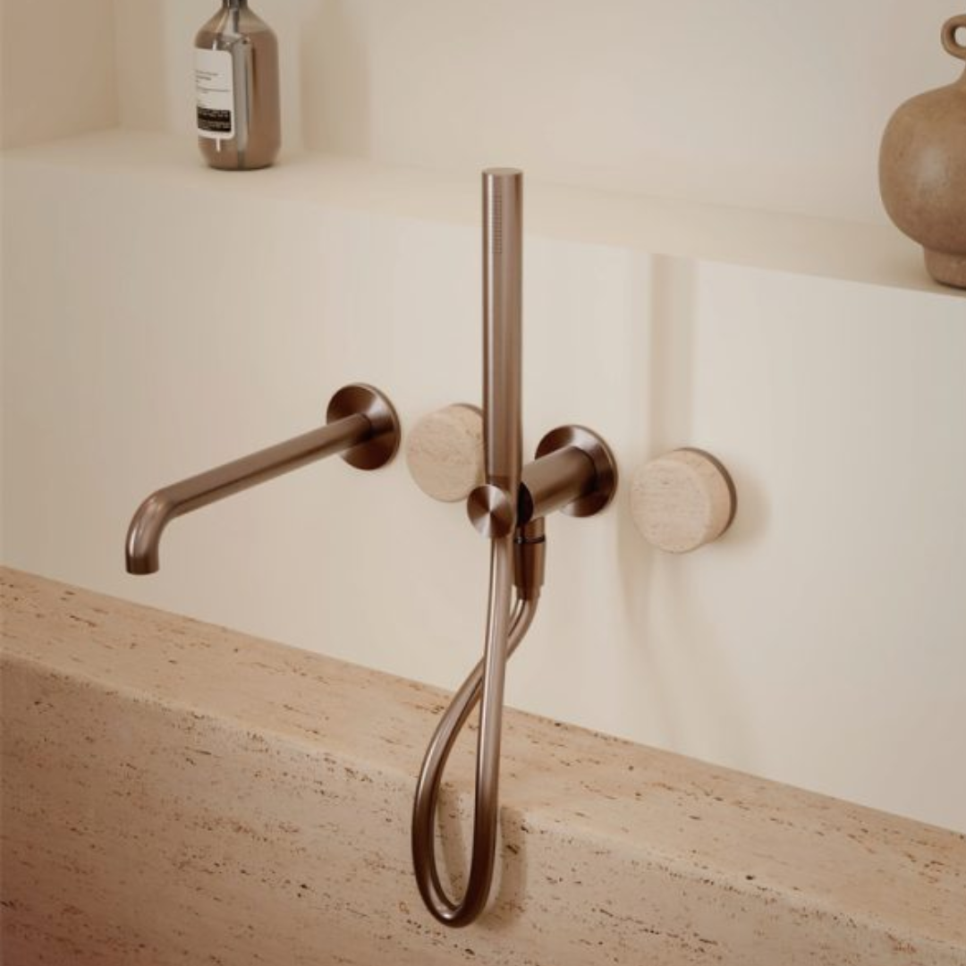 Inbouw badmengkraan Sorrento - Rome Travertine - Staafhanddouche en uitloop - Zonder achterplaat - Gun metal grey