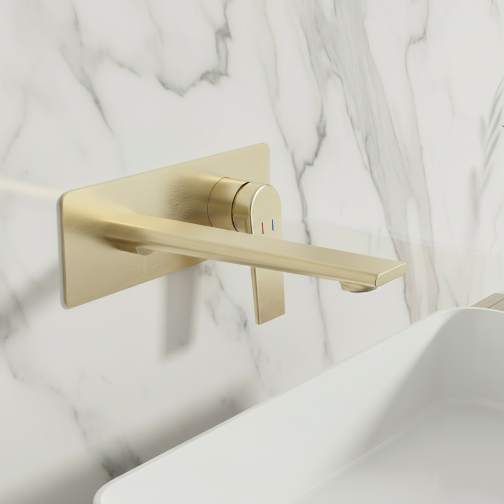 Inbouw wastafelkraan Diego  – Geborsteld goud - Incl. inbouwdeel - 22,5 × 11 × 20 cm