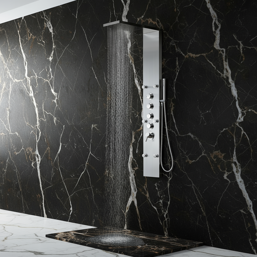 Douchepaneel Manuel – Waterval – Massagejets – Geborsteld nikkel - 150 × 20 × 60 cm