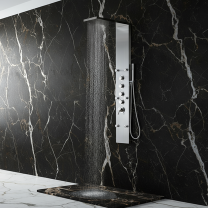 Douchepaneel Manuel – Waterval – Massagejets – Geborsteld nikkel - 150 × 20 × 60 cm