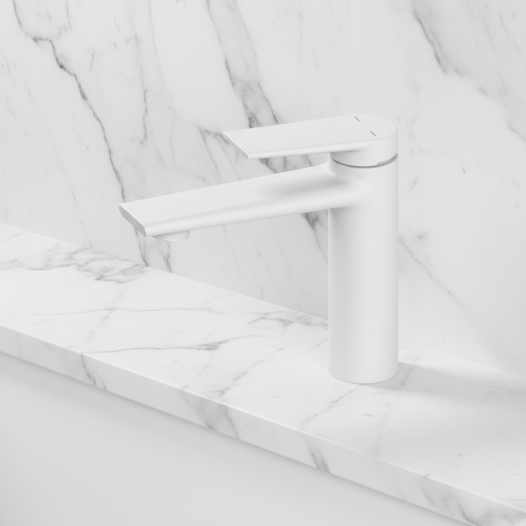 Opbouw wastafelkraan Diego  – Mat wit - 15 × 13,7 × 4,4 cm