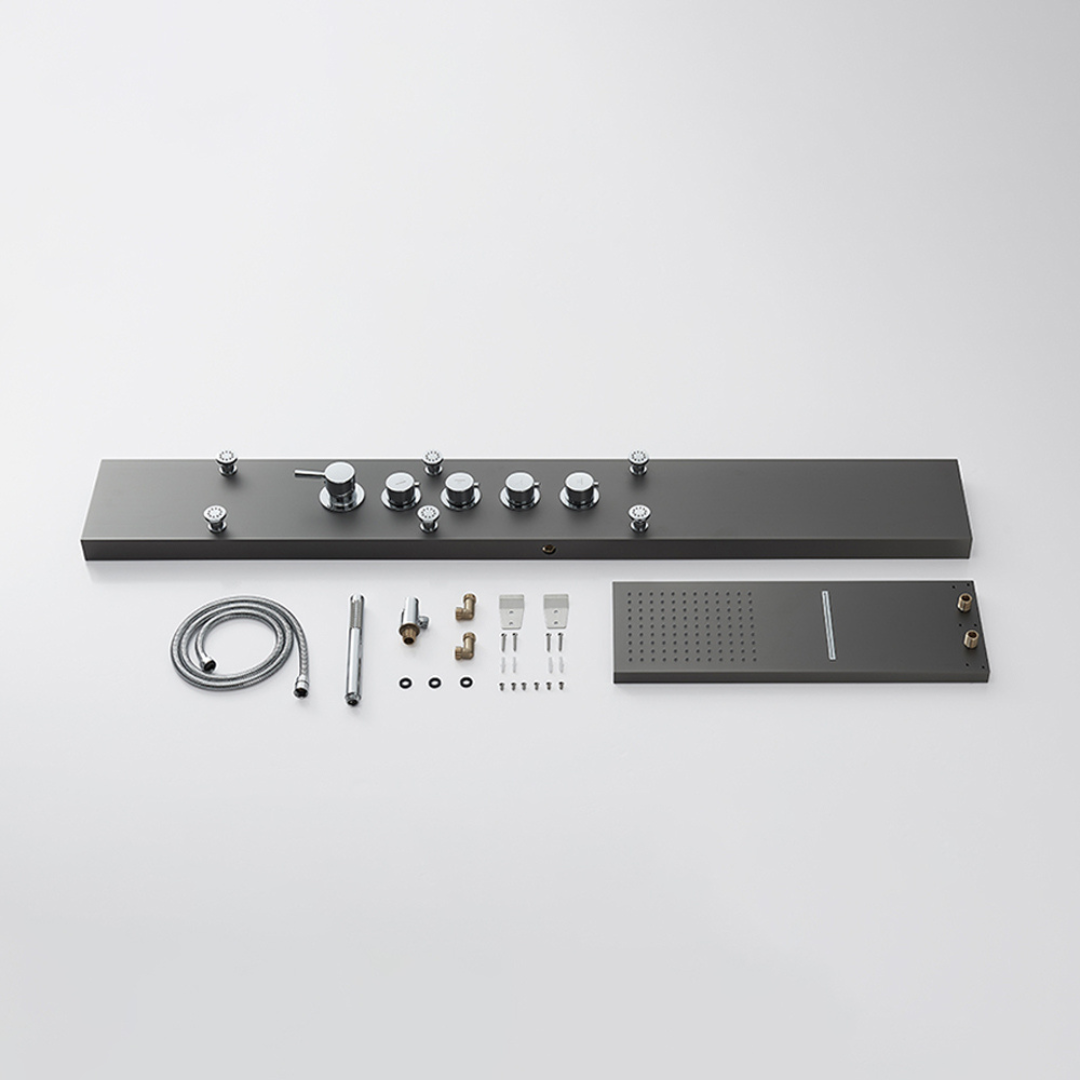 Douchepaneel Manuel – Waterval – Massagejets – Gunmetal grey, Chroom - 150 × 20 × 60 cm