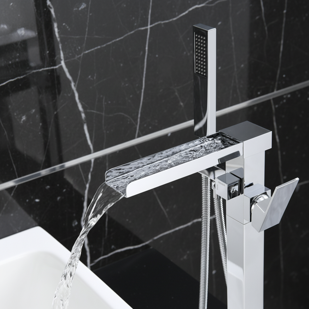 Vrijstaande Badkraan Lisandro – Watervaluitloop –  Chroom- 87 × 22 × 15 cm