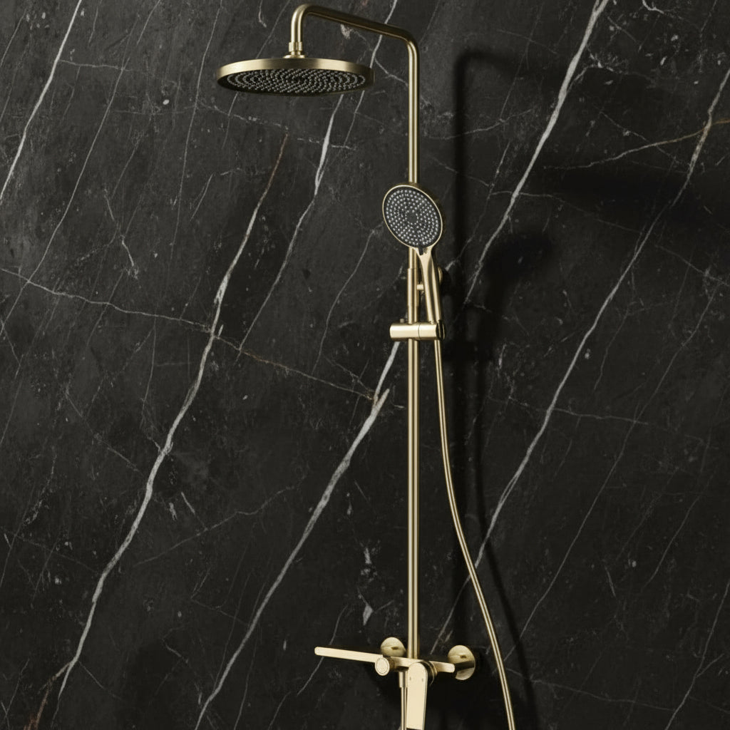 Opbouw regendoucheset Cynthia - Geborsteld goud - 130 × 35 × 25 cm