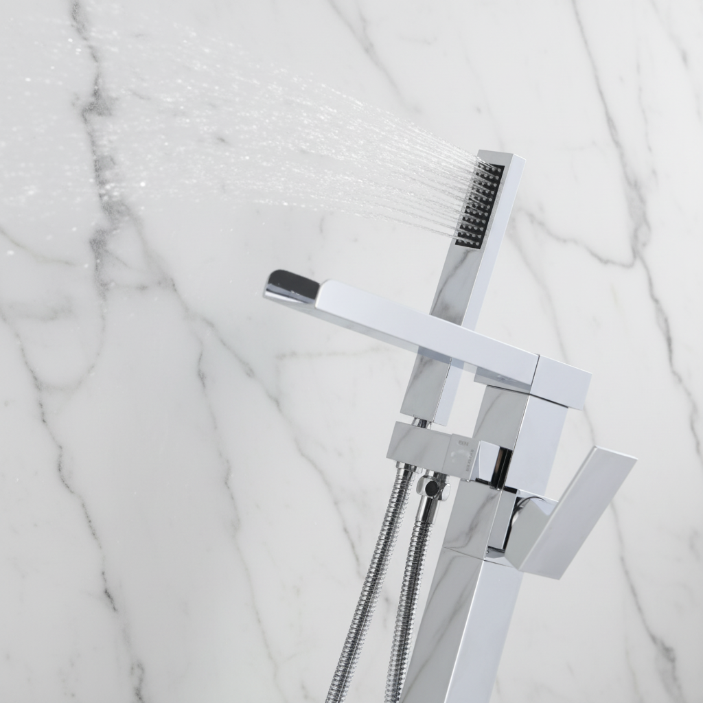 Vrijstaande Badkraan Lisandro – Watervaluitloop –  Chroom- 87 × 22 × 15 cm