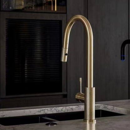 Keukenkraan Valencia – Uittrekbaar met sprayfunctie – Brushed gold