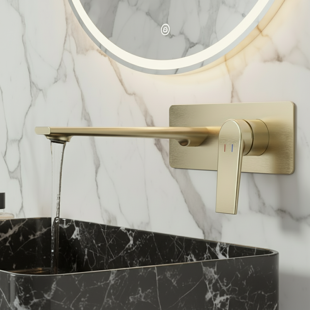 Inbouw wastafelkraan Diego  – Geborsteld goud - Incl. inbouwdeel - 22,5 × 11 × 20 cm