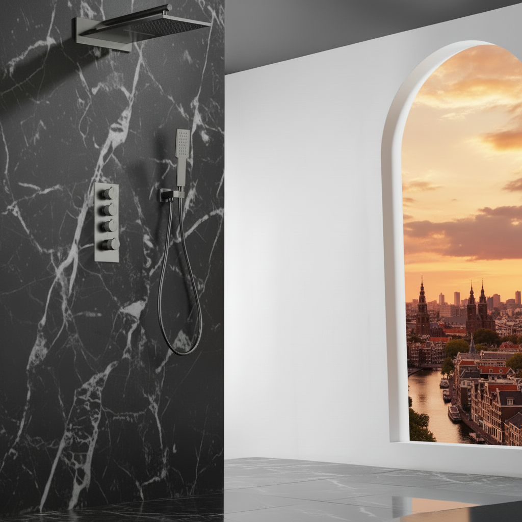 Thermostatische Inbouw Regendoucheset Isabella - Waterval - Gunmetal grey - Incl. inbouwdeel