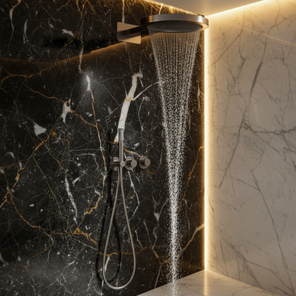 Thermostatische Inbouw Regendoucheset Marino – Digitale display - Waterval & Staafhanddouche – Chroom - Incl. inbouwdeel