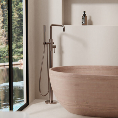 Vrijstaande badmengkraan Valencia - Staafhanddouche - Brushed gold