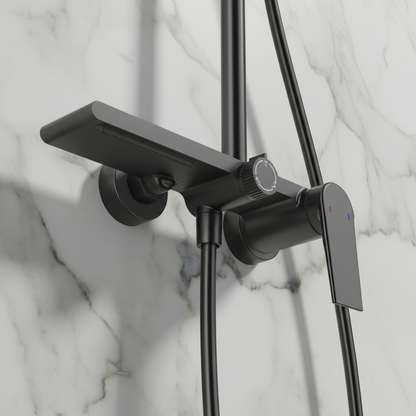 Opbouw regendoucheset Cynthia - Mat zwart - 130 × 35 × 25 cm