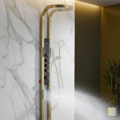 Thermostatisch Douchepaneel Marcelo – Digitale Display - Geborsteld goud - 182 × 40 × 52 cm