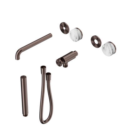 Inbouw badmengkraan Sorrento - Arabescato Corchia - Staafhanddouche en uitloop - Zonder achterplaat - Brushed bronze