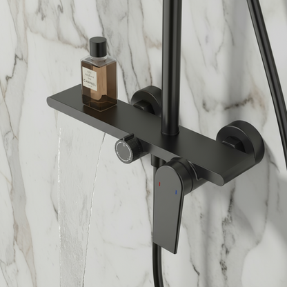 Opbouw regendoucheset Cynthia - Mat zwart - 130 × 35 × 25 cm