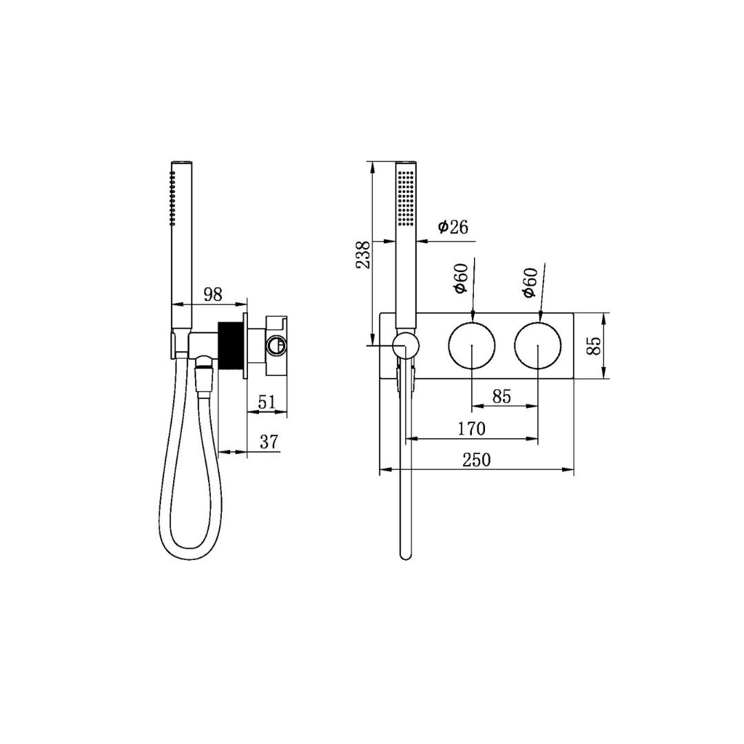 Inbouw douchemengkranen Valencia - Staafhanddouche - Brushed gold