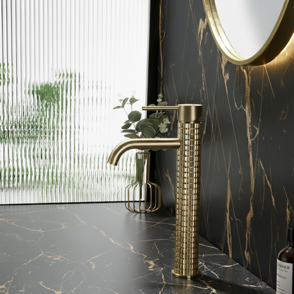 Hoge wastafelkraan Angelica - Geborsteld goud - 30,5 × 5,5 × 19 cm